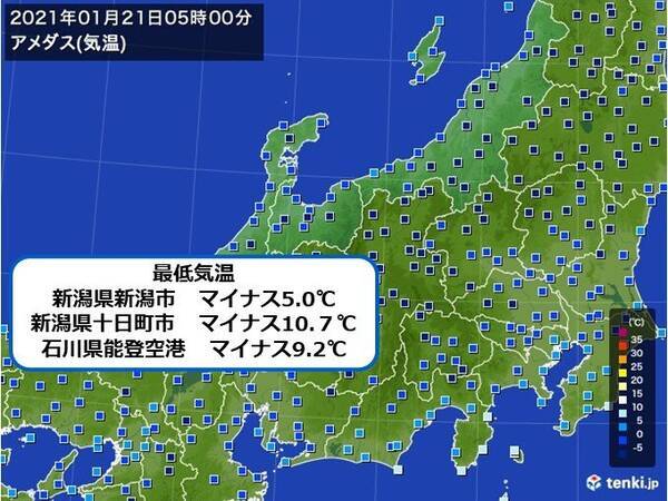 全国的に寒い朝　新潟は1月では3年ぶりにマイナス5℃以下　東京でも冬日
