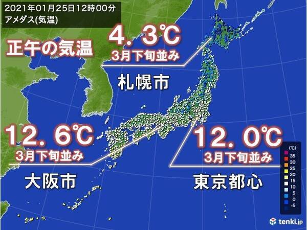 正午の気温3月並みに 朝との気温差 以上も 21年1月25日 エキサイトニュース