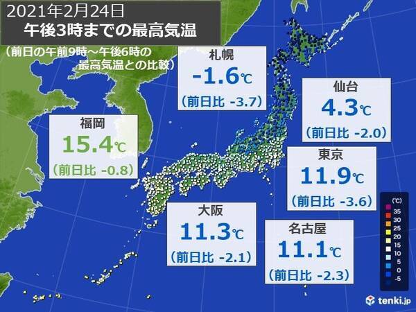 北日本では厳しい寒さ戻る 東京は日差しがあっても冬の寒さ 2021年2月24日 エキサイトニュース