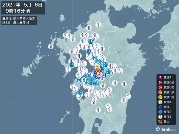 「熊本県で震度4の地震　津波の心配なし」の画像