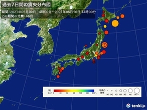 この一週間の地震回数　震度3以上は6回　うち今日3回発生