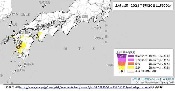 九州や四国に活発な雨雲　土砂災害警戒情報「警戒レベル4相当」発表中の所も