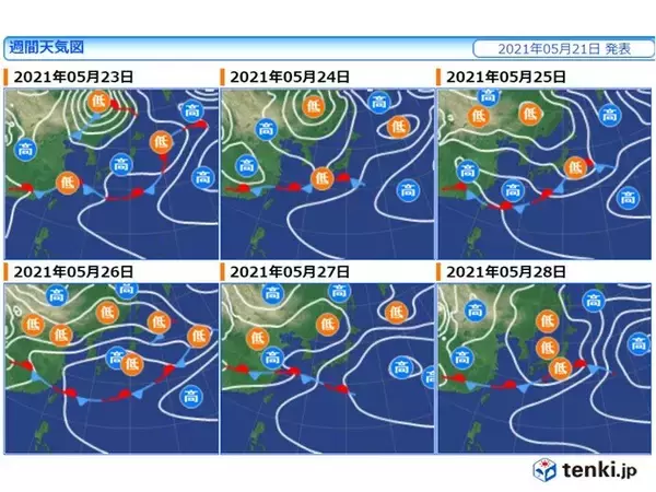 「前線南下で沖縄は梅雨らしく　九州など梅雨の晴れ間あり　次に広く雨が降るのはいつ?」の画像