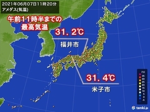 日本海側を中心に　午前中から30℃以上の所も　福井市などで今年初の真夏日