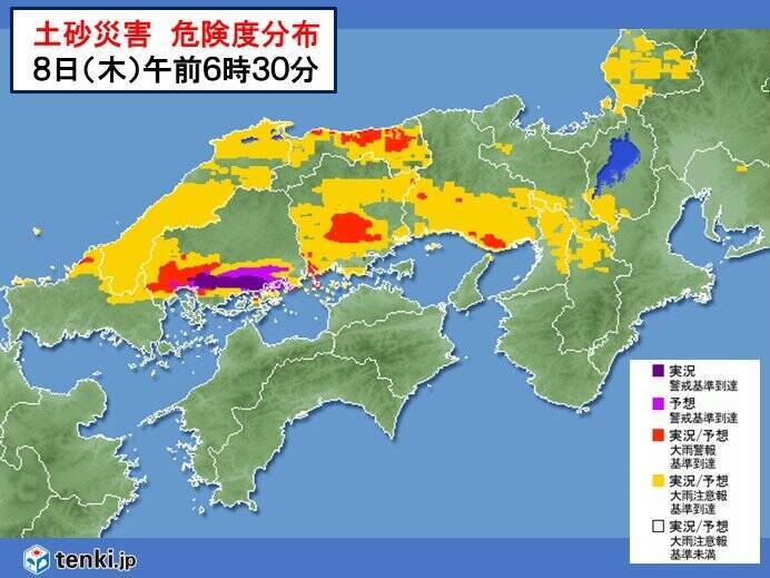 猛烈な雨のおそれ　中国・近畿・東海　雨のピークは