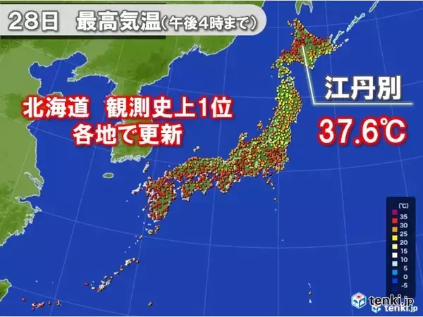 「台風で猛暑に拍車　北海道は観測史上1位の値を続々と更新　8月は酷暑レベルアップか」の画像