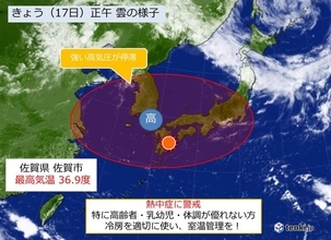 九州　背の高い高気圧に覆われ、猛暑!