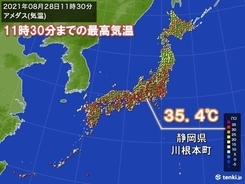 静岡県や三重県で午前中に35℃超　九州～関東は猛烈な暑さ　万全な熱中症対策を