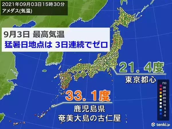 3日の最高気温　東日本と西日本で10月並み　都心は3日連続で25度に届かず