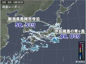 新潟県で1時間に50ミリ以上の非常に激しい雨　午後も雨雲や雷雲発達