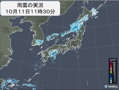 前線に伴う雨雲が北日本を南下中　四国にも活発な雨雲　午後は雨のエリア広がる