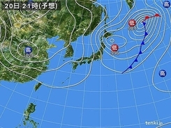 20日(水)　広く北風が強まる　北海道や東北の日本海側・北陸を中心に雷雨