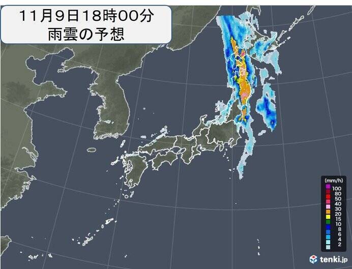 東海～関東に発達した雨雲　静岡県御前崎市で1時間50ミリ以上の滝のような雨を観測