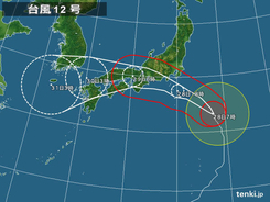 台風12号　東海から近畿南部に上陸の恐れ