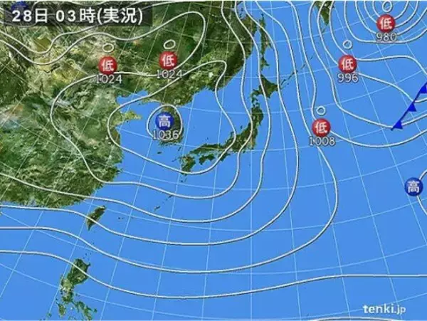 「28日(日)　日本海側も天気回復　広く晴れ　ただ　引き続き路面状況の変化に注意」の画像