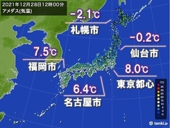 正午の気温　北日本は氷点下　西日本や東海は路面状況の変化に注意