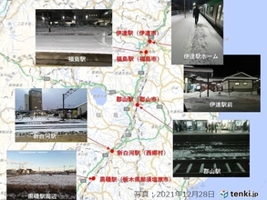 年末寒波で太平洋側でも積雪に　東北本線(福島県)で見る　雪の変化検証
