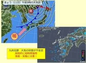 九州北部　大気の状態不安定