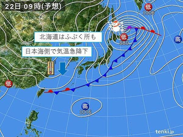 22日 金 北海道でふぶき 日本海側は気温急降下 19年3月21日 エキサイトニュース