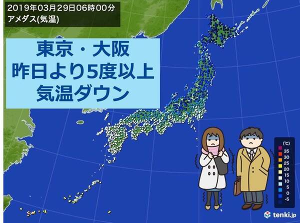 東京や大阪 急に寒い朝 昨日の朝より気温大幅ダウン 19年3月29日 エキサイトニュース