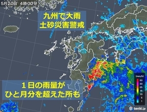 九州で大雨　1日の雨量がひと月分を超えた所も