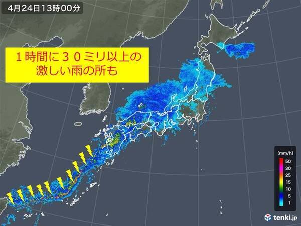 西日本で激しい雨　活発な雨雲が東進中