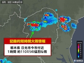 栃木県で約110ミリ 記録的短時間大雨