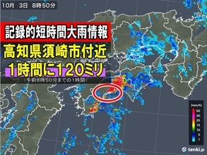 高知県で約120ミリ 記録的短時間大雨