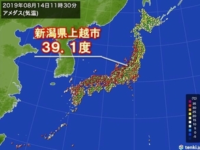 台風の影響は気温にも　すでに新潟県で39度超え