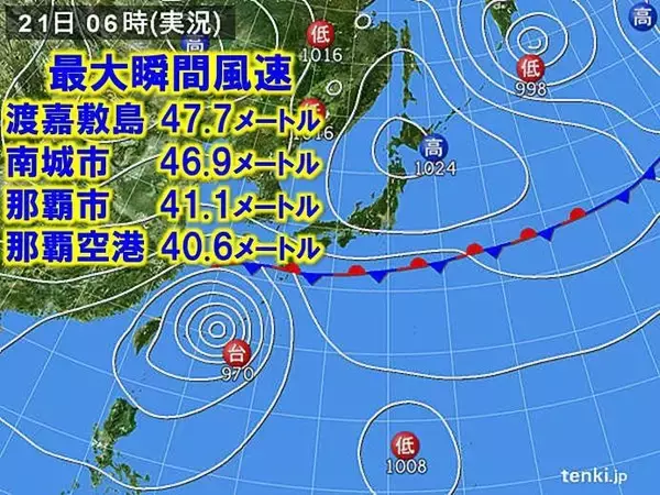 台風17号　沖縄に接近中　40メートルを超える風