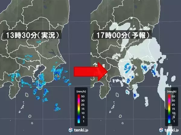 「関東　雨雲発生中　都心はお帰りの時間に雨か」の画像