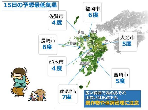九州 冷たい季節風 15日朝は広範囲で霜のおそれ 19年11月14日 エキサイトニュース