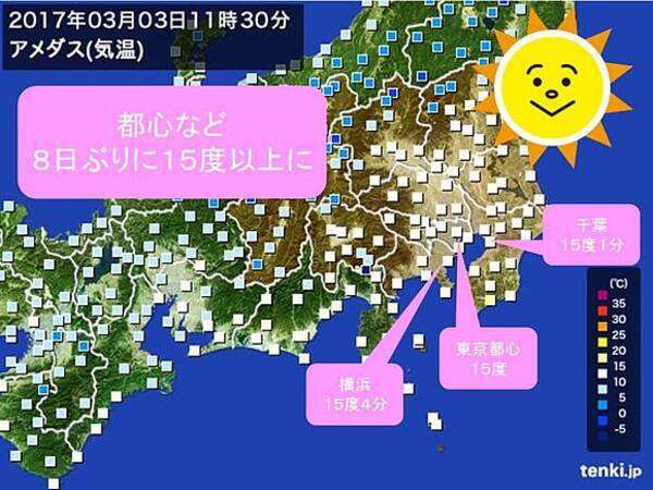 都心など 8日ぶりに15度以上に 17年3月3日 エキサイトニュース