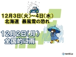 週明け広く雨　雨の後「強い寒気」南下　暴風雪の恐れ