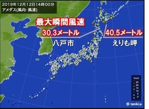 北日本は暴風雪警戒　えりも岬で40.5メートル観測
