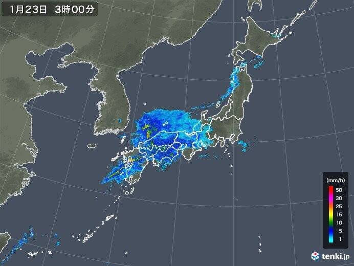 23日　雨雲は東へ　関東は午前中から冷たい雨に