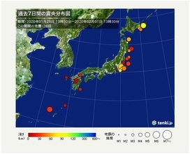 ここ1週間の地震回数　関東や北海道で最大震度4