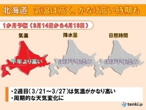 北海道　今後1か月の天候と桜開花予想