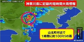 神奈川県で記録的短時間大雨情報