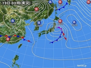 19日　東北・三陸沿岸で大雨、暴風など大荒れ　九州や四国で夜は激しい雨