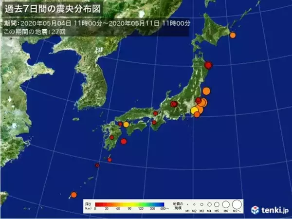 「ここ一週間の地震回数　関東周辺で地震相次ぐ」の画像