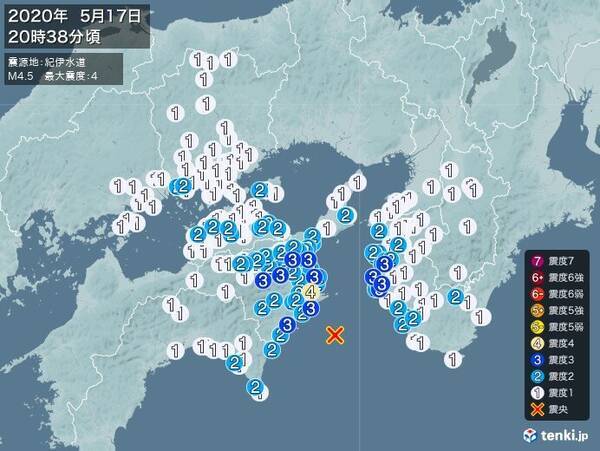 徳島県で震度4の地震　津波の心配なし