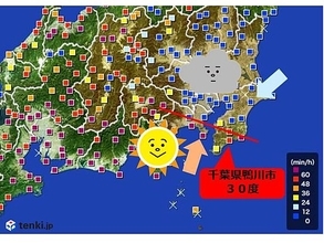 関東で10月の真夏日　鴨川で30度