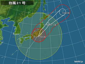 23日　台風21号北上　北日本大荒れ