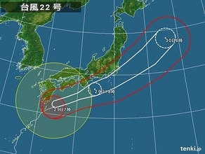 台風22号　太平洋側を中心に大雨