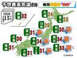 「15日　関東甲信を中心に酷暑　マスクは適宜はずして」の画像1