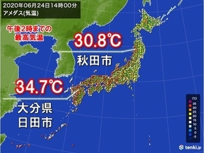 日本海側を中心に気温アップ　広く30℃以上の真夏日に