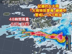 熊本県で500ミリ超の記録的な大雨　雨のピーク越えても最大級の警戒を