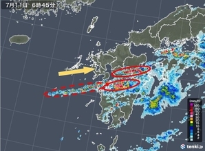 熊本・大分に活発な雨雲 災害の危険高まる