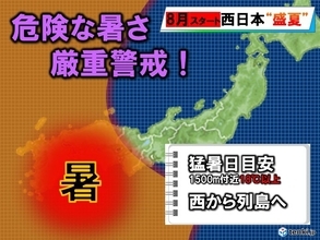 8月スタート　西日本中心に猛烈な暑さ　熱中症厳重警戒!